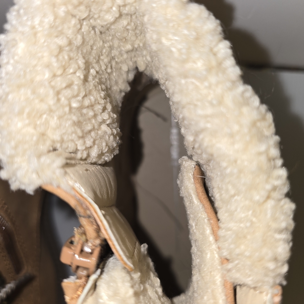 REPORT Camel Brown Combat Boot Faux Fur Detail Lace Up & Zipper Closure Size 9.5 - Picture 11 of 17